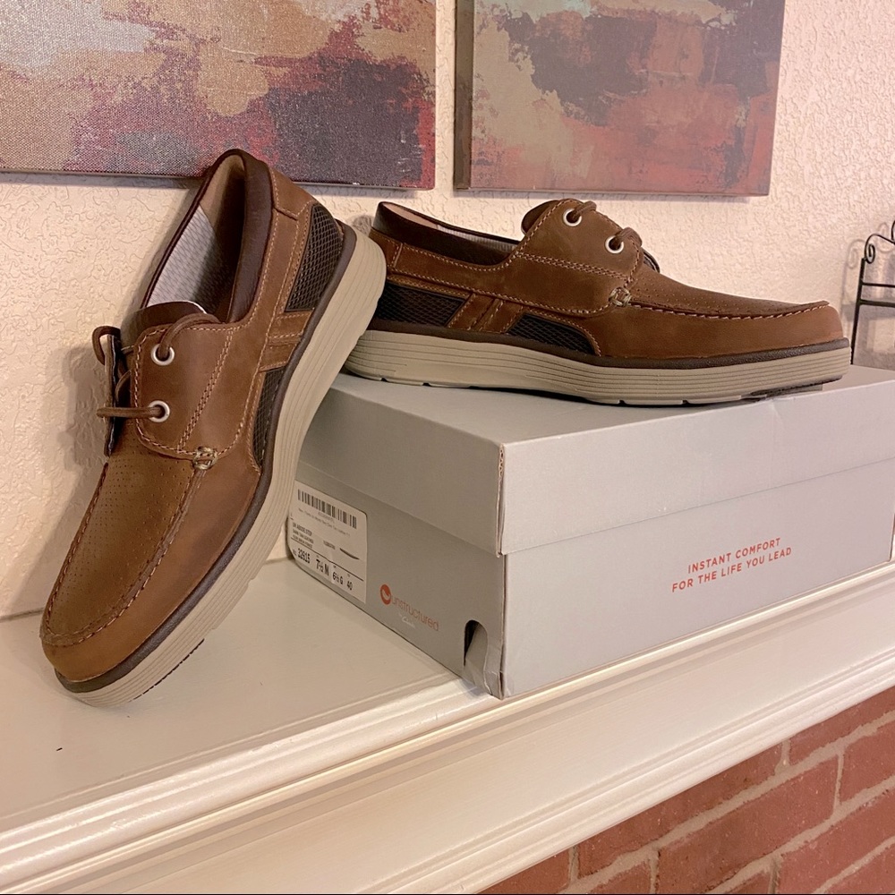 Clarks Un Abode Step boat shoes, NIB, dark tan